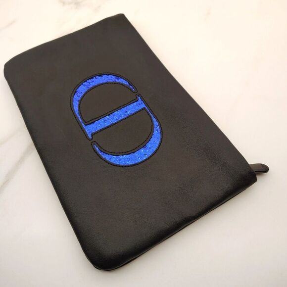 Dior Black Blue Sparkle logo Makeup Cosmetic Bag - Picture 4 of 9